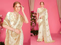 PR Fashion White Fendi Two Tone Silk Heavy Zari Embroidery Work With Heavy Zircon Work Saree