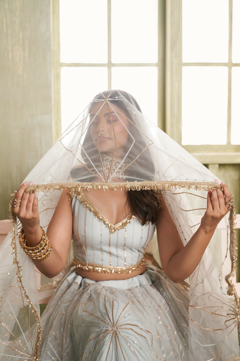 Eilara Light Gray Sequins Net Function Wear Lehenga Choli Set
