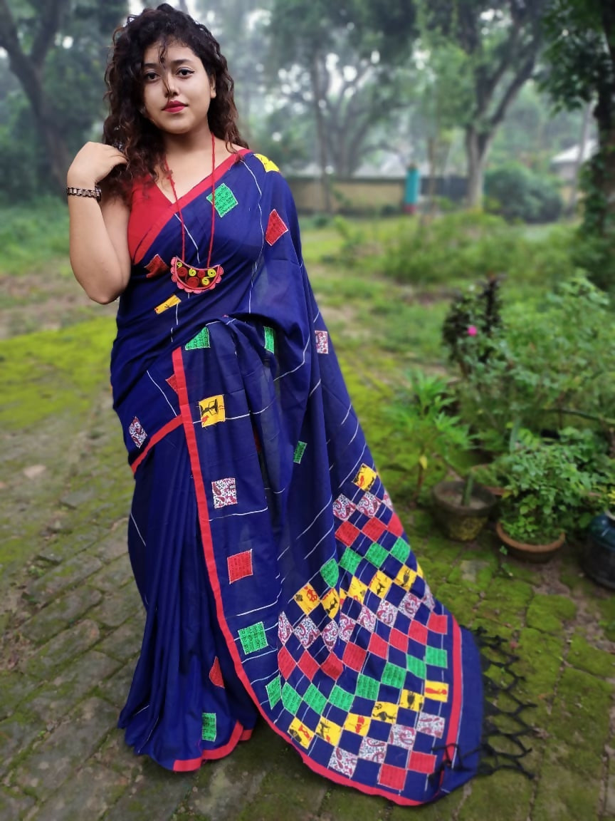 Exclusive Collection Multy Beautiful Cotton Applique Work Saree