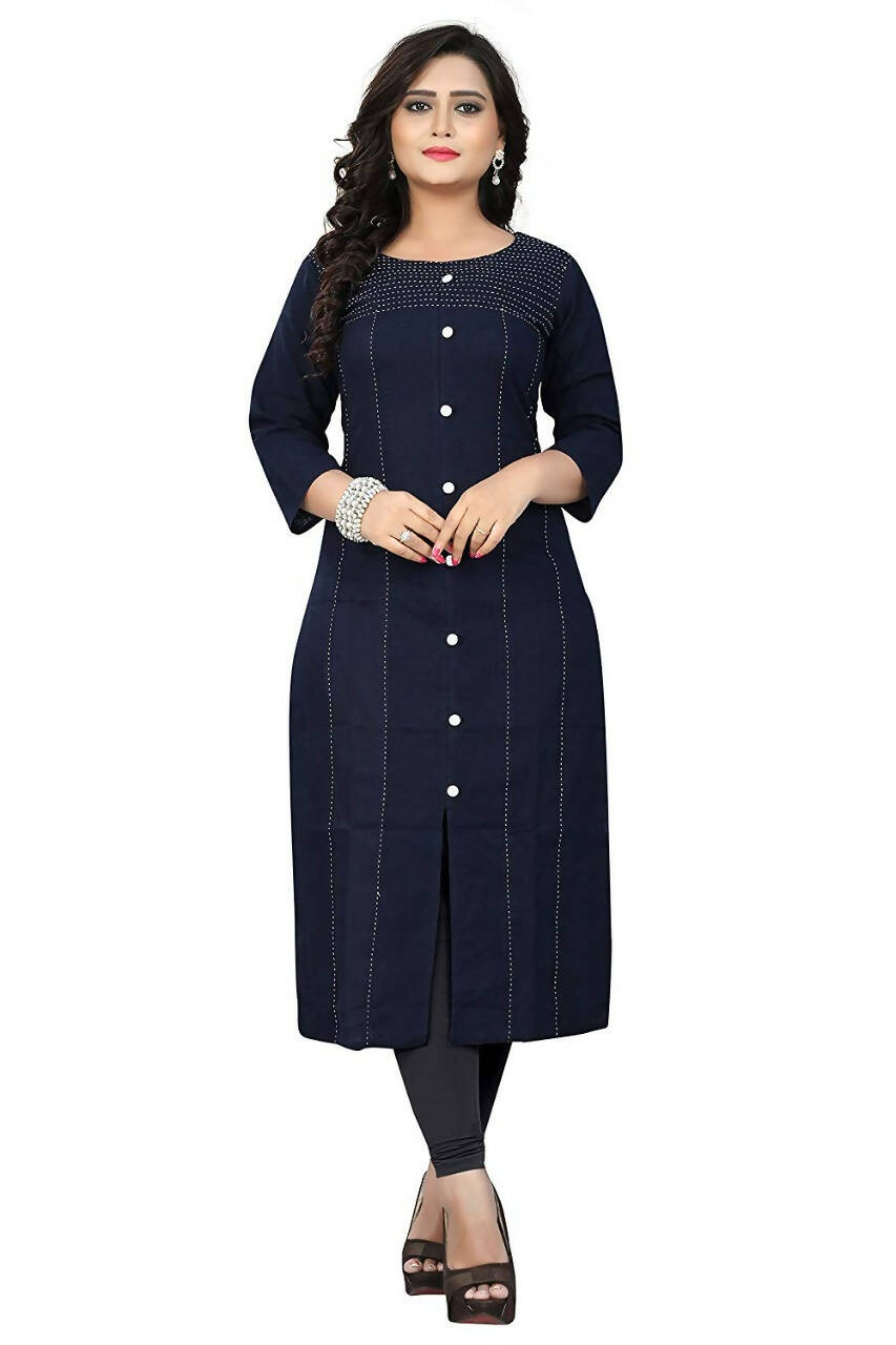 Women's Navy Kurti With Thread Work Giving Elegant Outlook - G & A Apparels