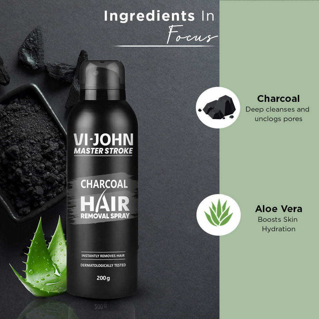 VI-JOHN Dermatologically Tested Master Stroke Charcoal & Aloevera Hair Removal Spray For Men