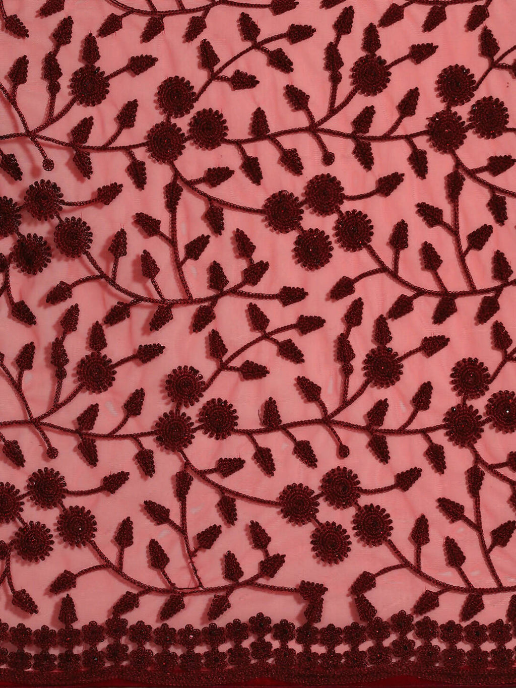 Maroon Woven Design Net Saree with Blouse Piece - Kalamkari