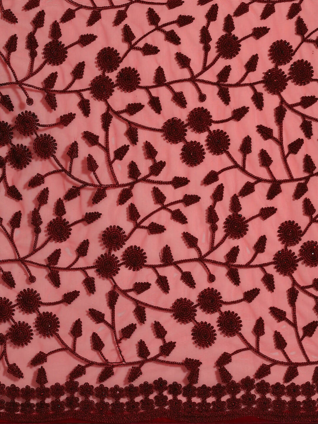 Maroon Woven Design Net Saree with Blouse Piece - Kalamkari