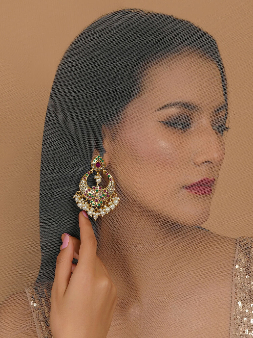 Jadau Earrings (Gold) - Ruby Raang