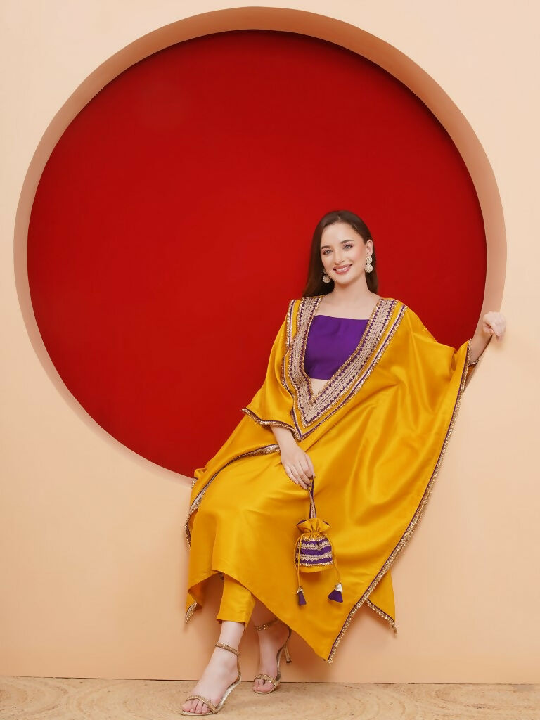 Joban Fashion Yelow Kaftaan Set with ineer and Potli