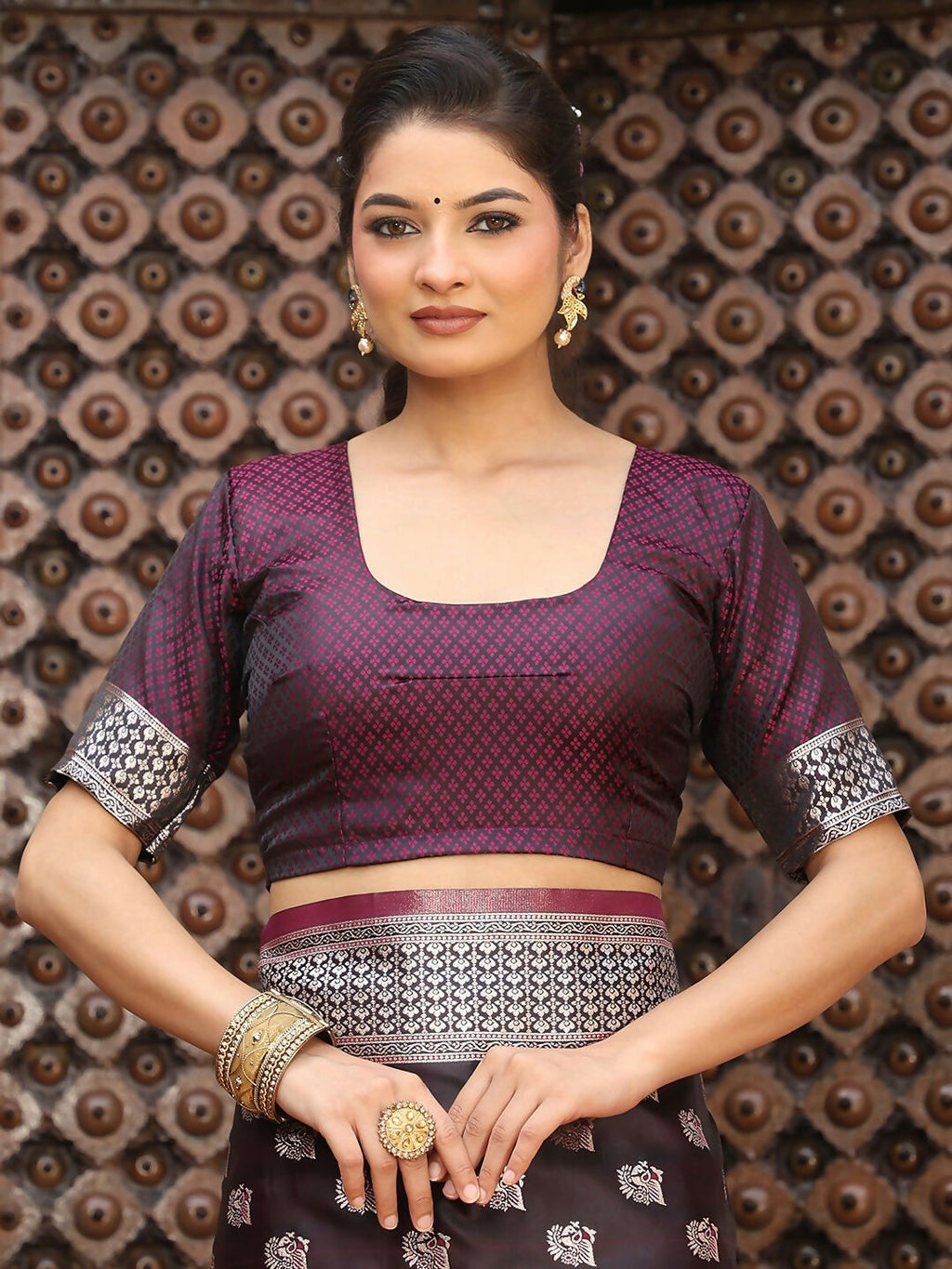 Shree Shyam Fashion Wine Silk Saree