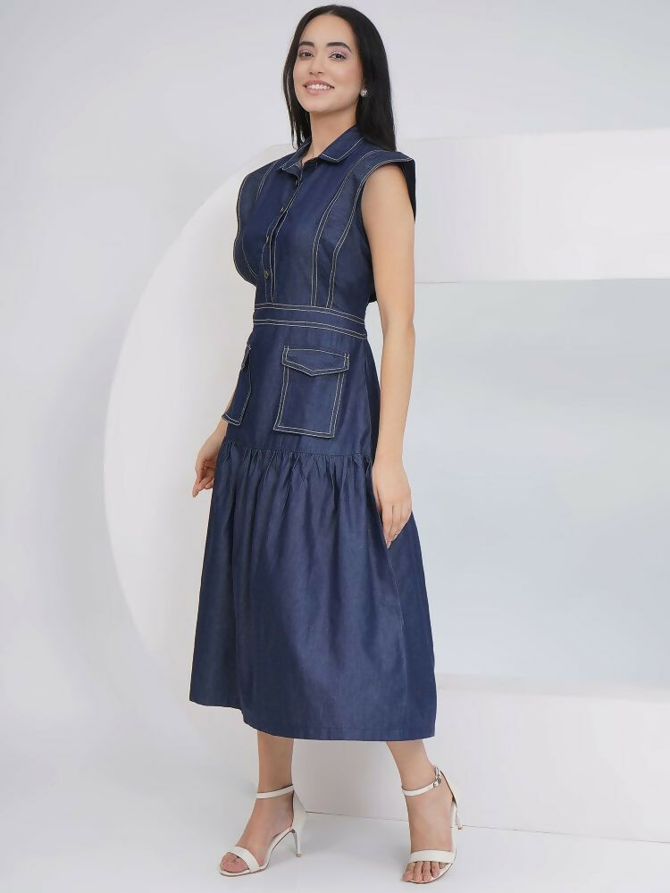 Joban Fashion Blue Denim Midi Dress