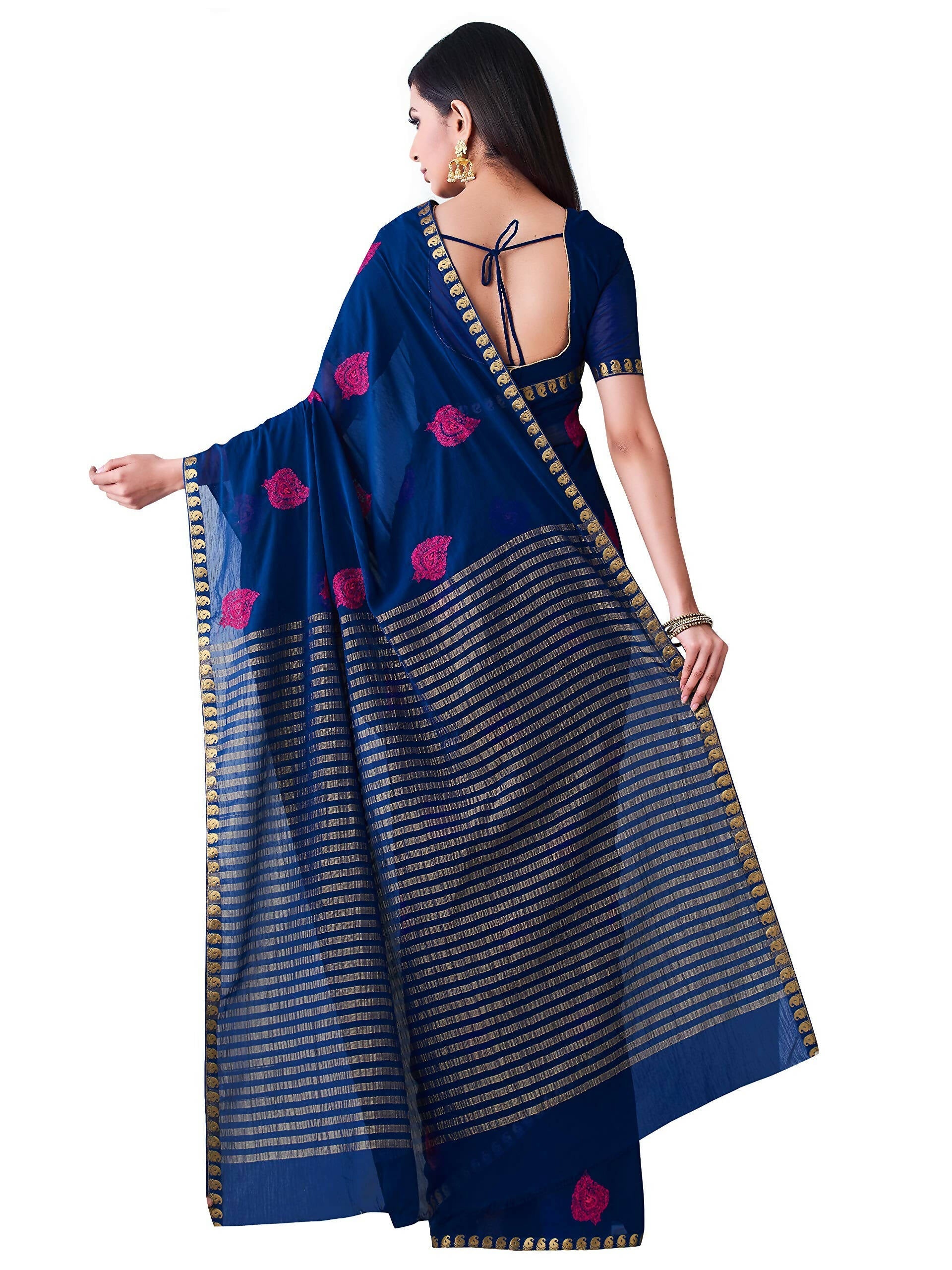 Mimosa Women's Navy Blue Banarasi Chiffon Saree