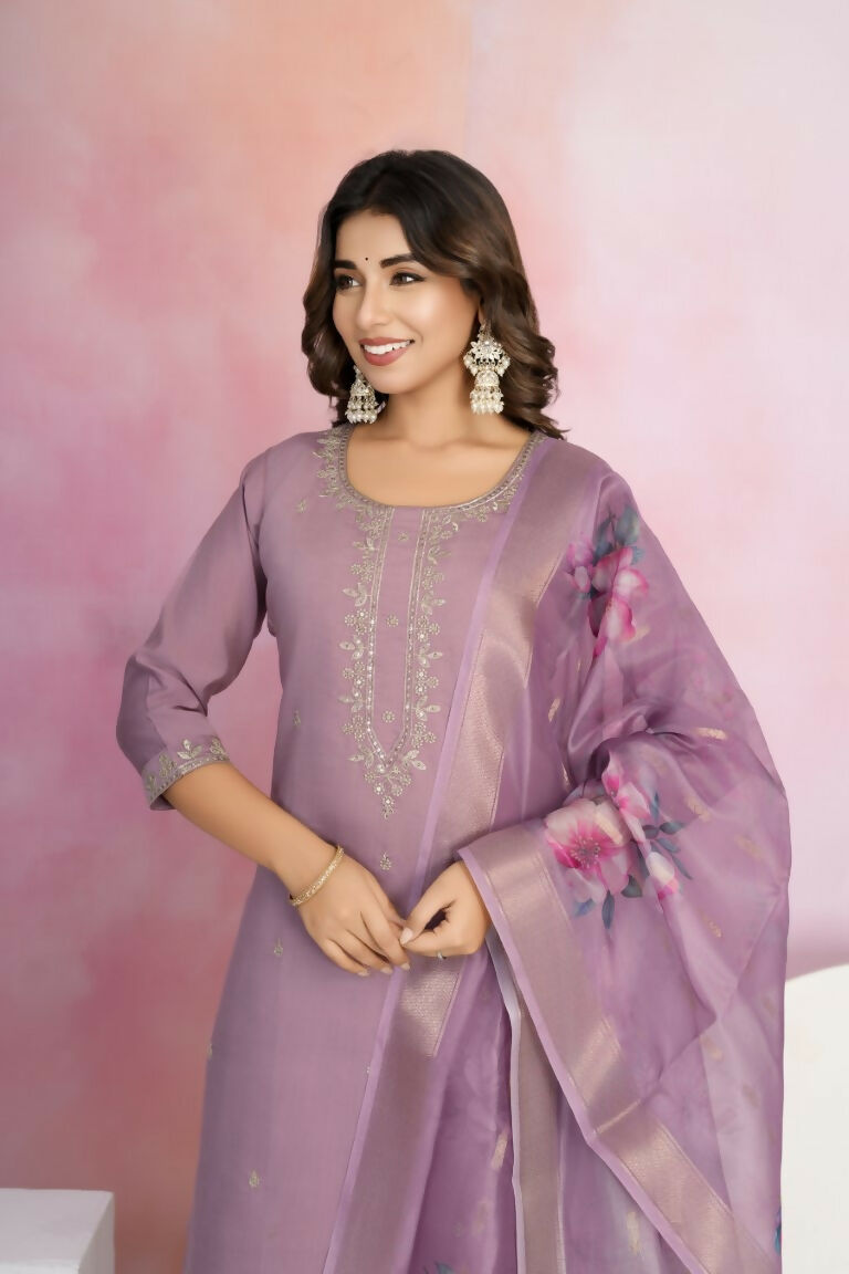 Ethnic Festive Wear Viscose Chanderi Purple Stitched Suit With Dupatta - Tanisha