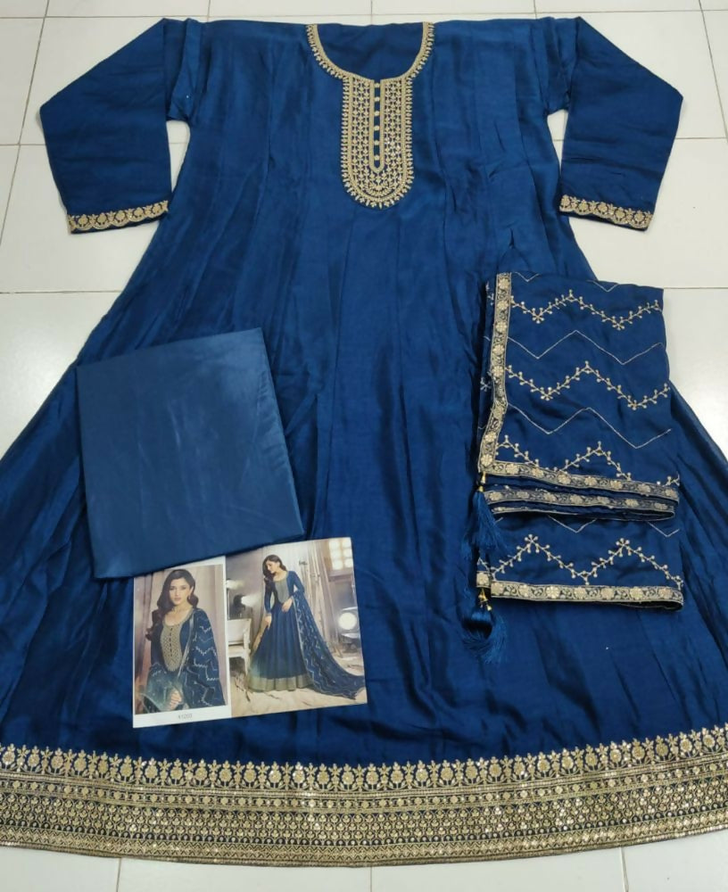 Vastranavya Nidhi Shah Blue Art Silk Embroidered Anarkali Suit