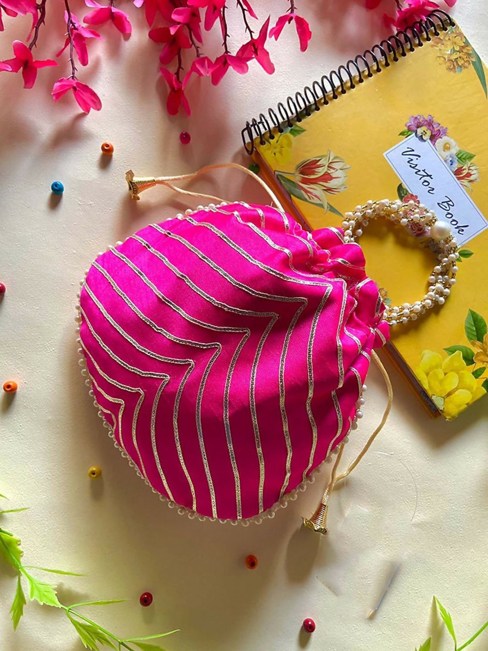 Joban Fashion Pearl Hand Work Potli Bag - Pink