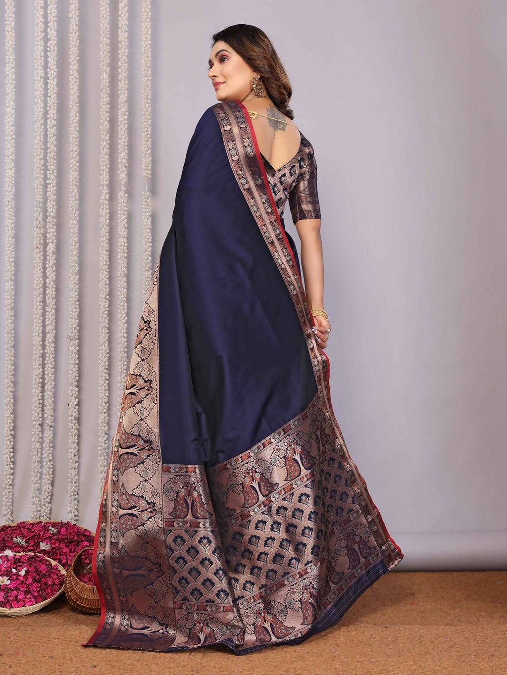 Joban Fashion Navy Blue Woven Banarasi Silk Sarees