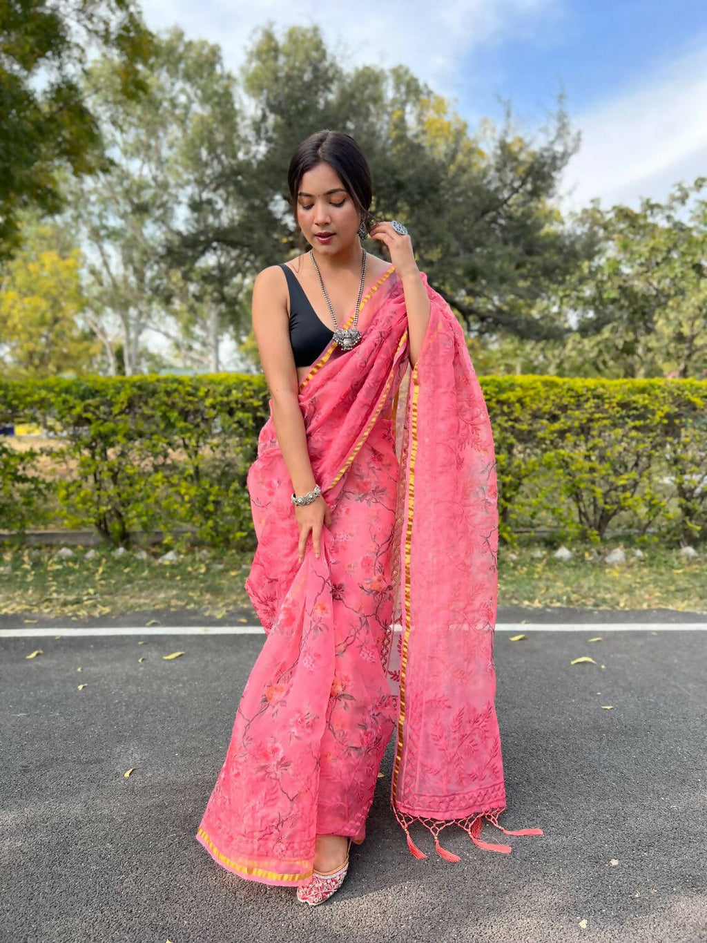 Vamsee Pink Organza Saree