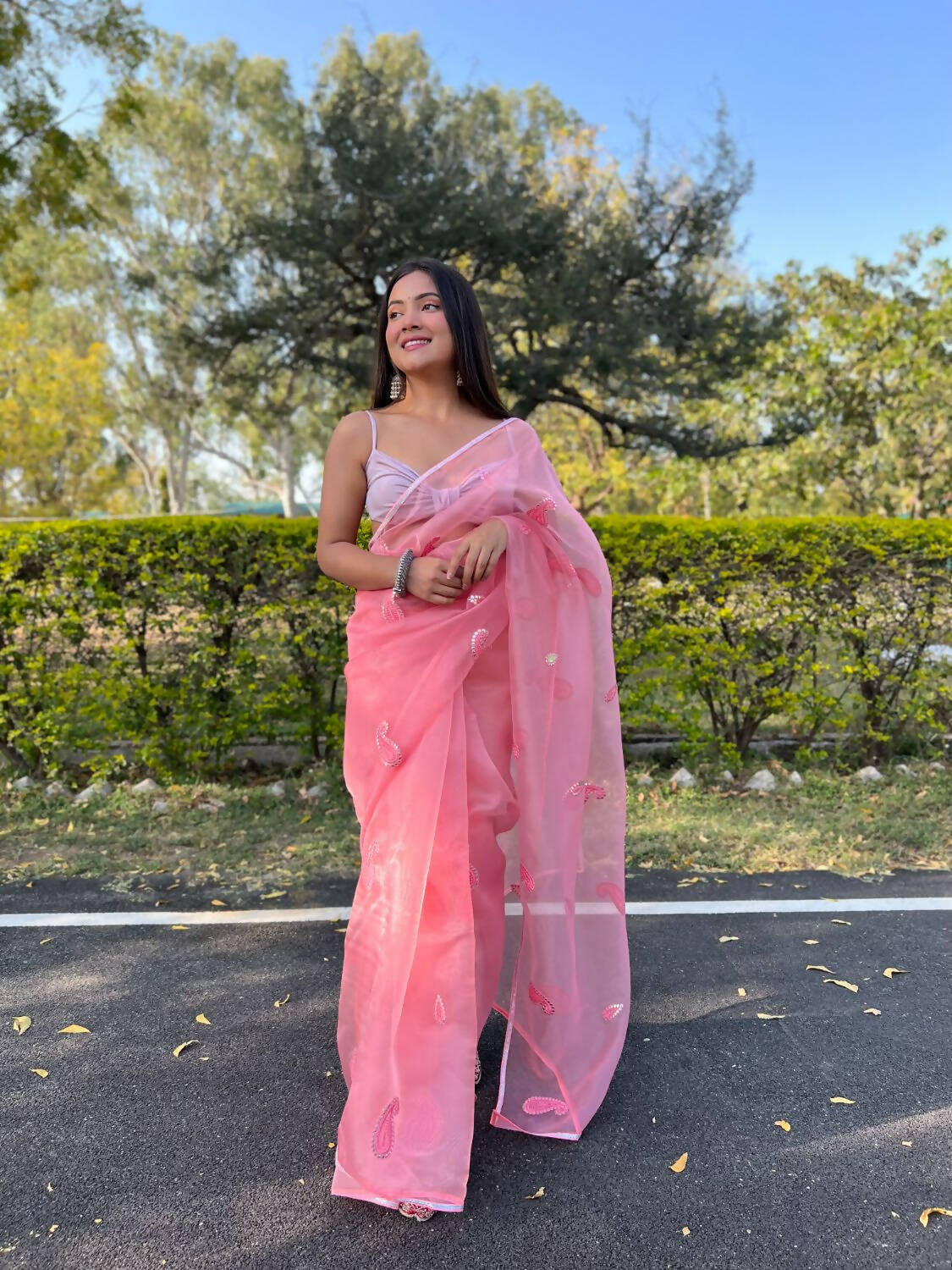 Vamsee Pink Organza Saree
