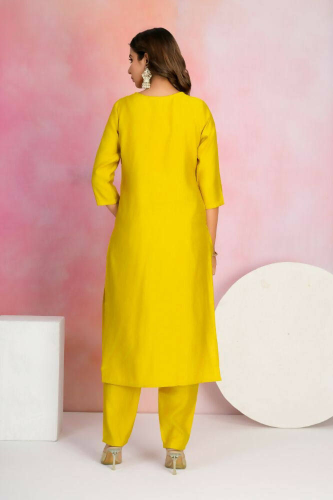 Ethnic Festive Wear Viscose Chanderi Yellow Stitched Suit With Dupatta - Tanisha