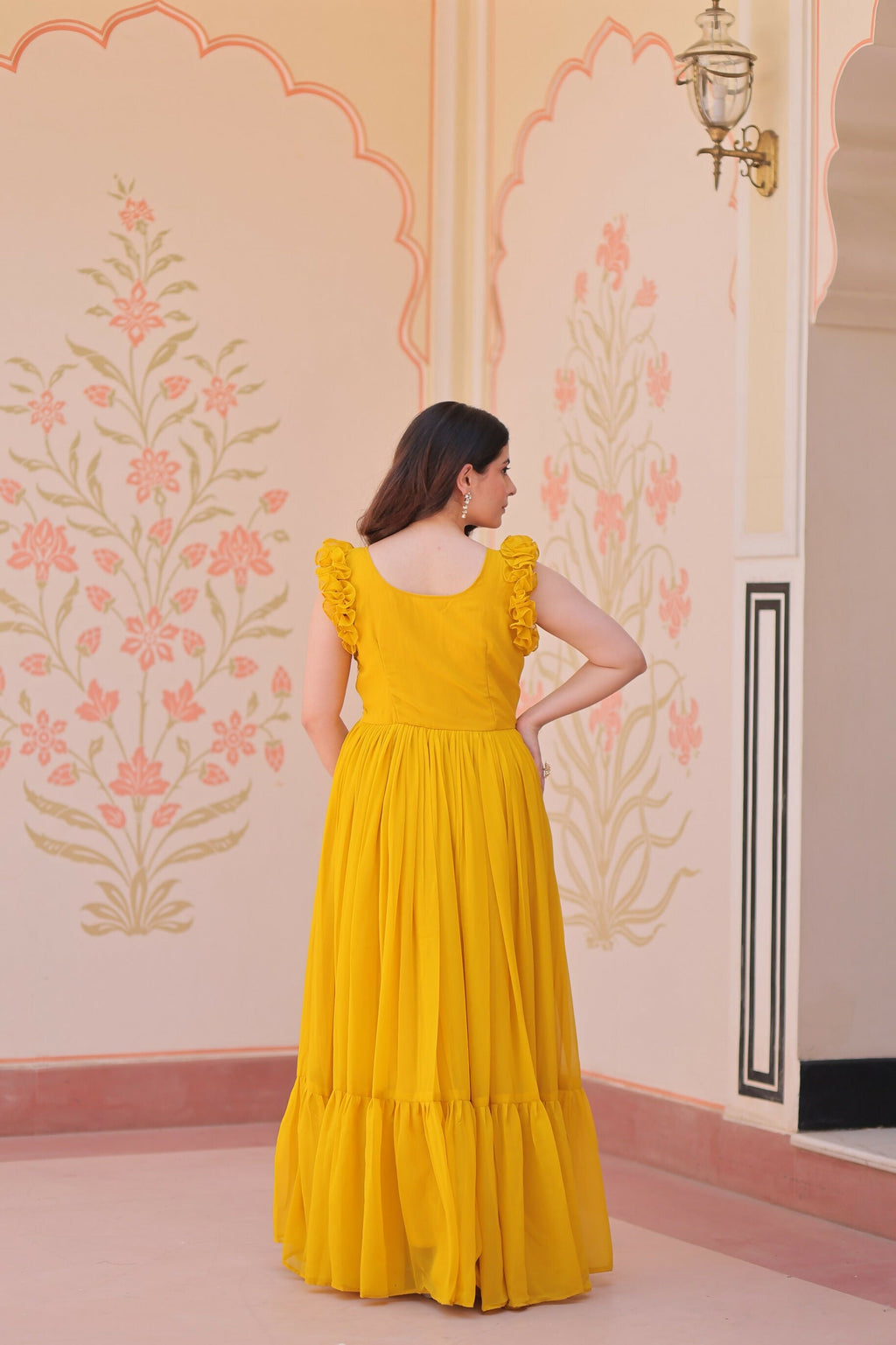 Joban Fashion Yellow Georgette Sequence Embroidery Work Gown