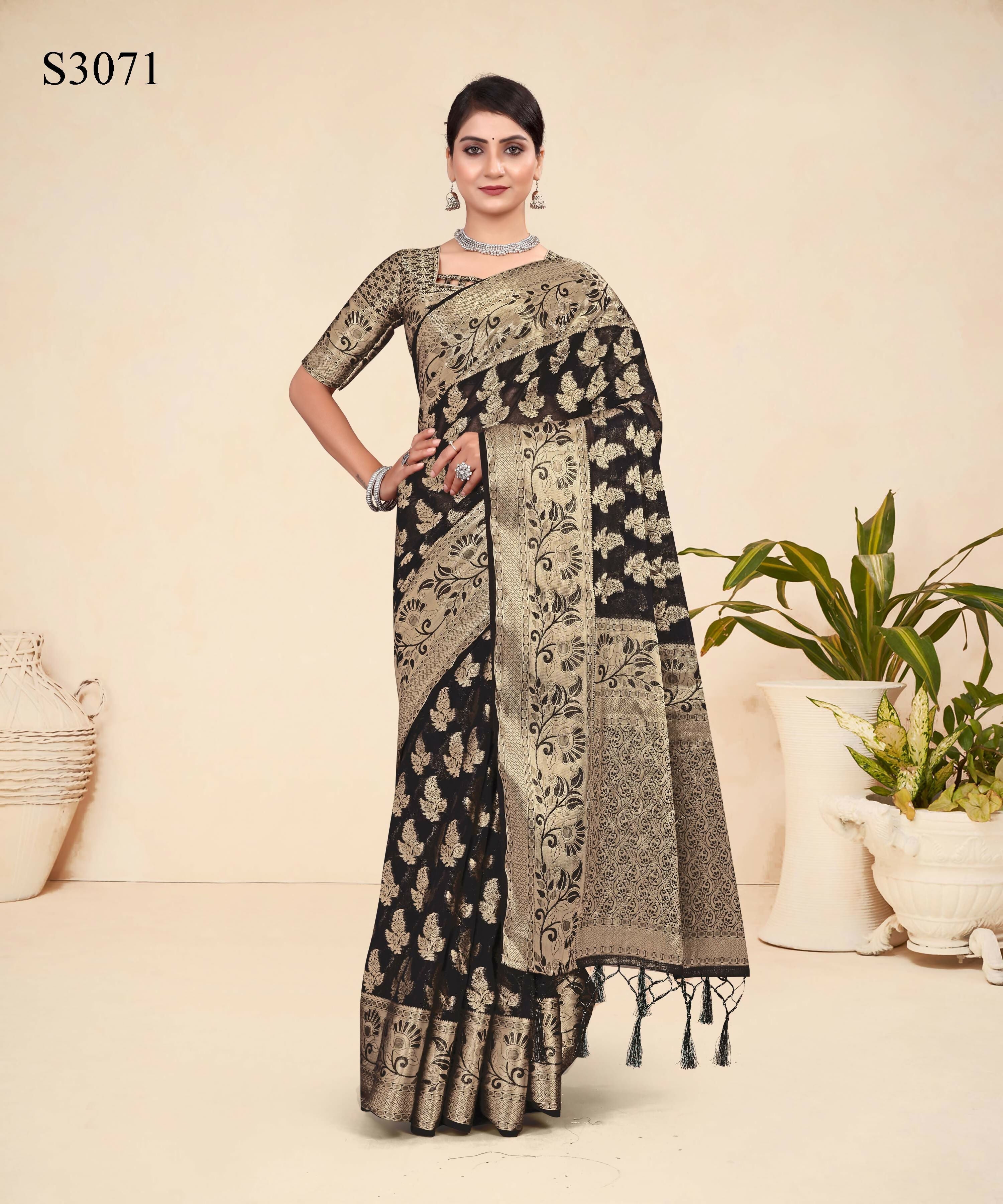 Black Viscose Weaving Designer Saree - Vandini