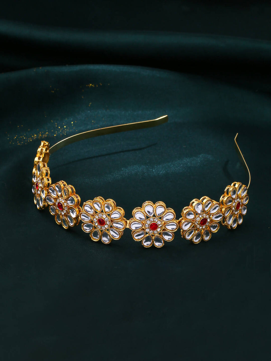 NVR Women's Rajputi Gold-Polished Kundan Matha Patti Hairband