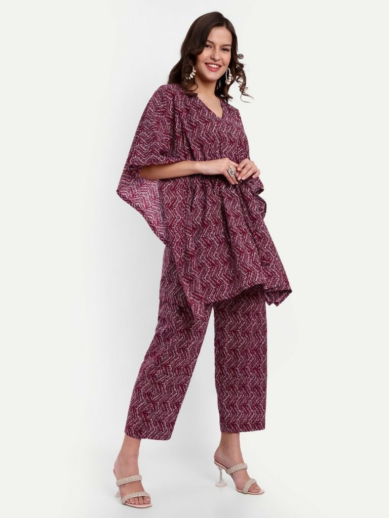 Alvano Printed Kaftan Kurti with Pant Set