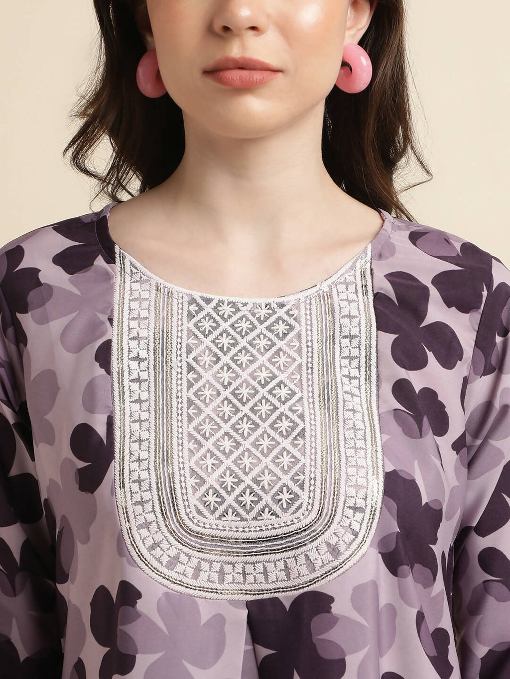 Purple Poly Crepe Digital Printed Top with Matching Bottom - Preeti