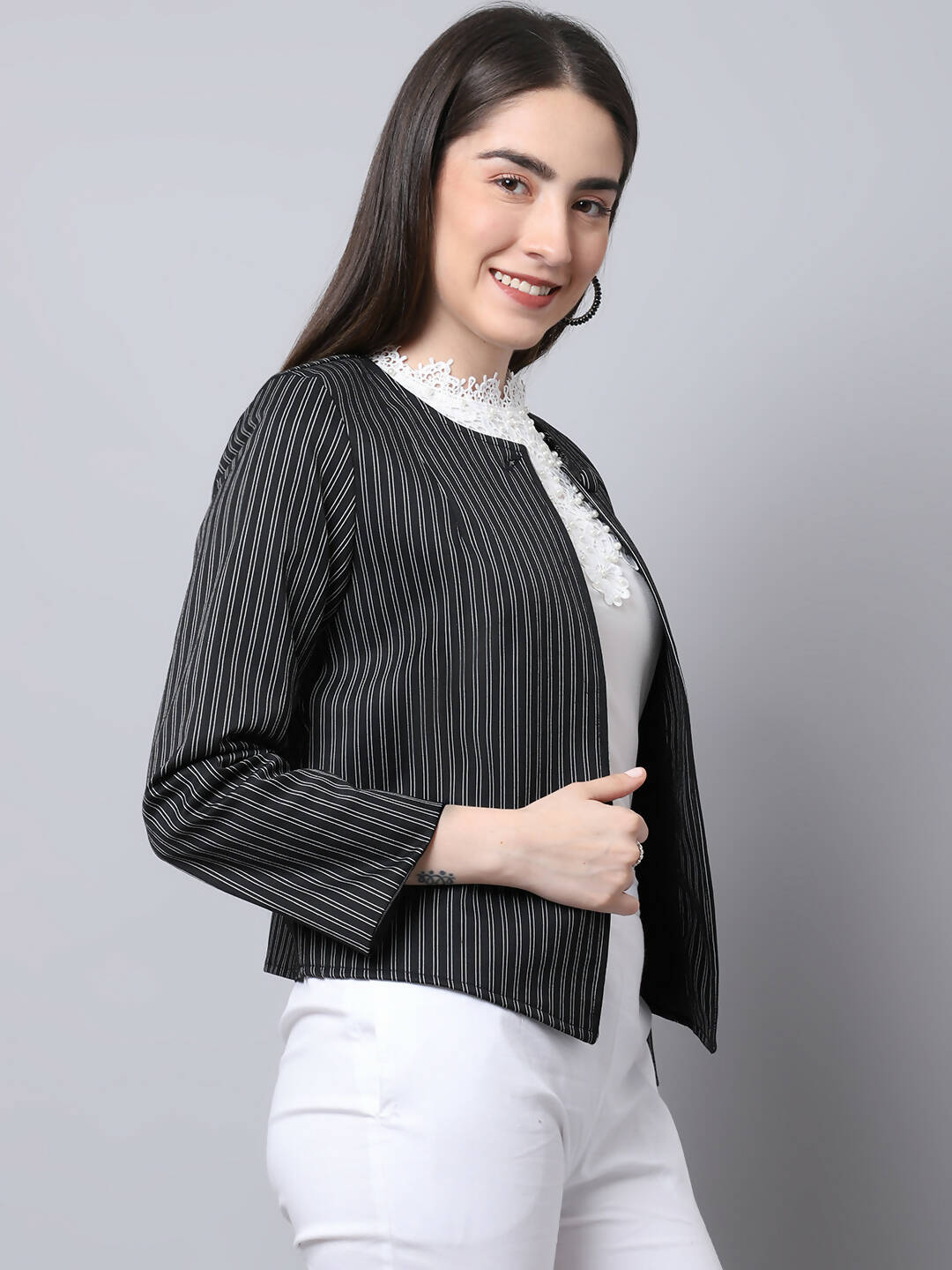 Even Apparels Black Polywool Open Front Statement Women's Jacket