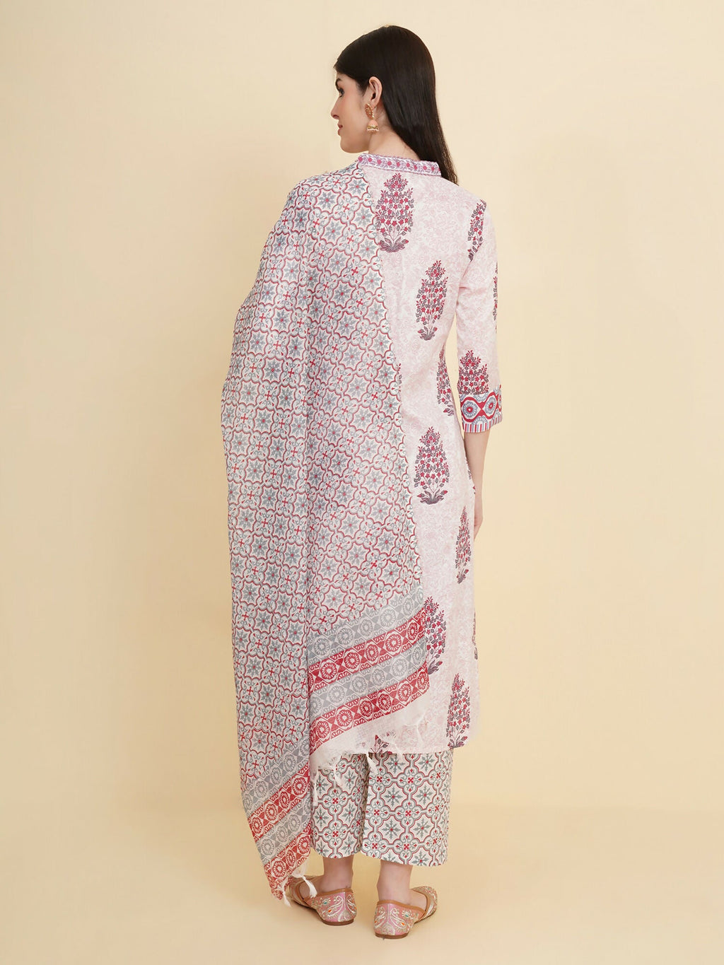 Designer Stylish White Cotton Stitched Suit With Dupatta - Tanisha