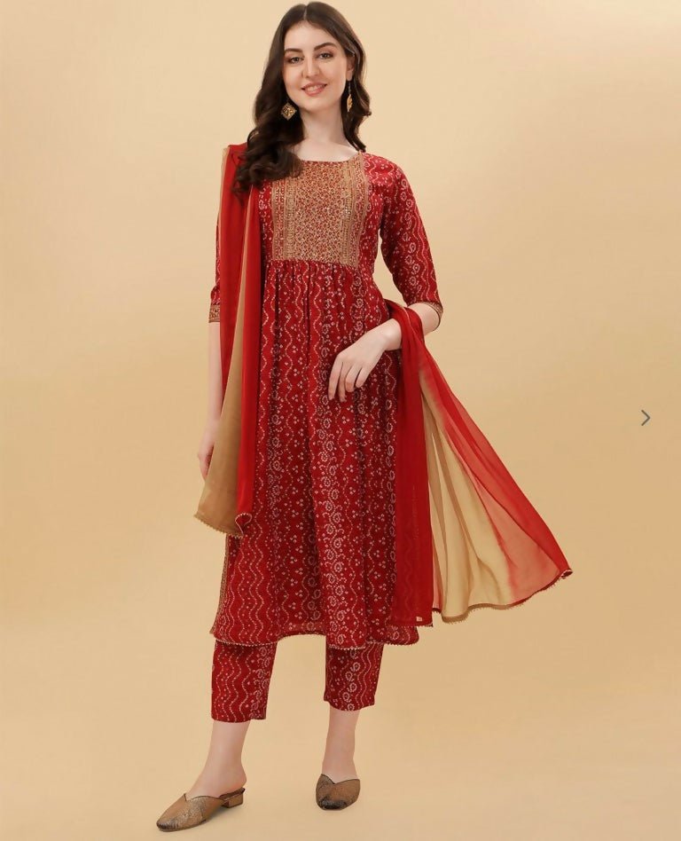 Alvano Alvano Stylish Lehriya Kurti with Pant and Dupatta Set for Women's and girls