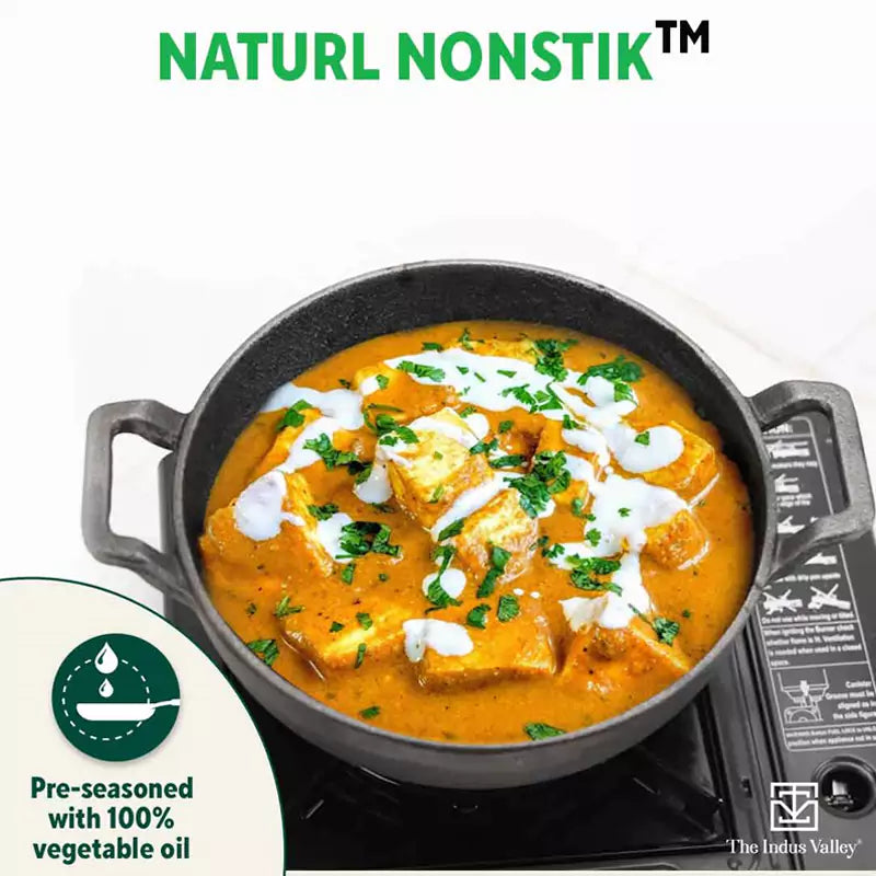 The Indus Valley CASTrong Cast Iron Kadai, Pre-seasoned, Nonstick, 100% Pure, Toxin-free, Induction, 21/25cm, 1.7L/3.3kg