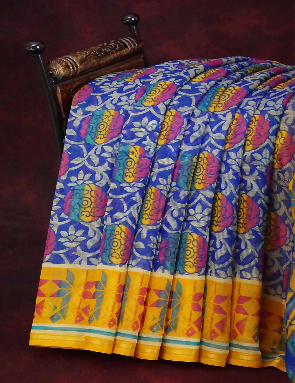 Ink Blue Printed Semi Chanderi Saree By Gayathri Reddy Designer Studio