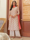 Janasya Women's White Chiffon Lurex Floral Printed Festive Straight Kurta Set