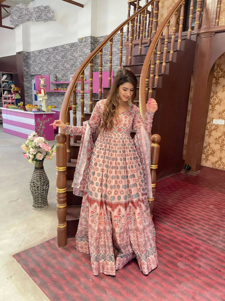 All Season Designer Grey Brown Pure Maslin Gown - Anbazaar