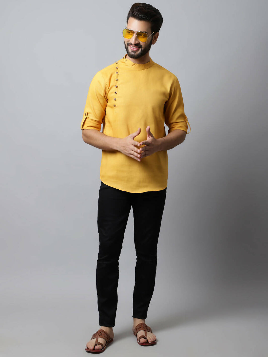 Even Apparels Yellow Color Pure Cotton Men's Kurta With Side Placket (MMS1130)