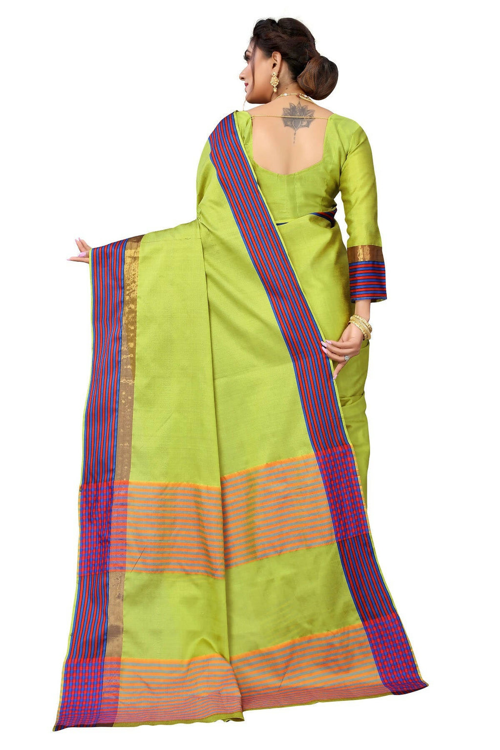 Vamika Ethnic Fire Parrot Green Cotton Silk Saree