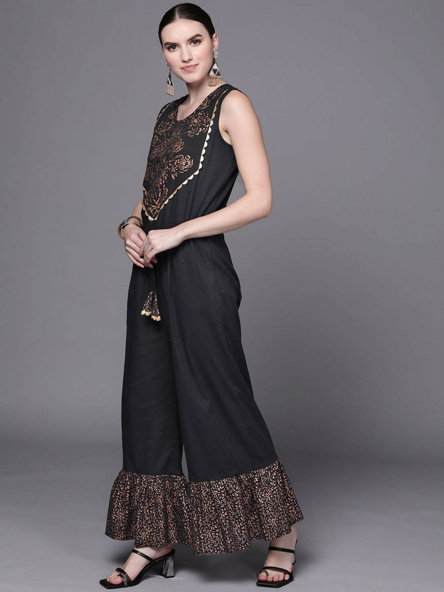 Ahalyaa Women Black Printed Basic Jumpsuit