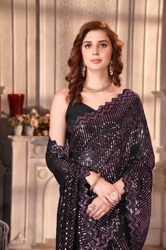 Dishitha Creation Indian Women's Designer Georgette Sequence Saree - Purple