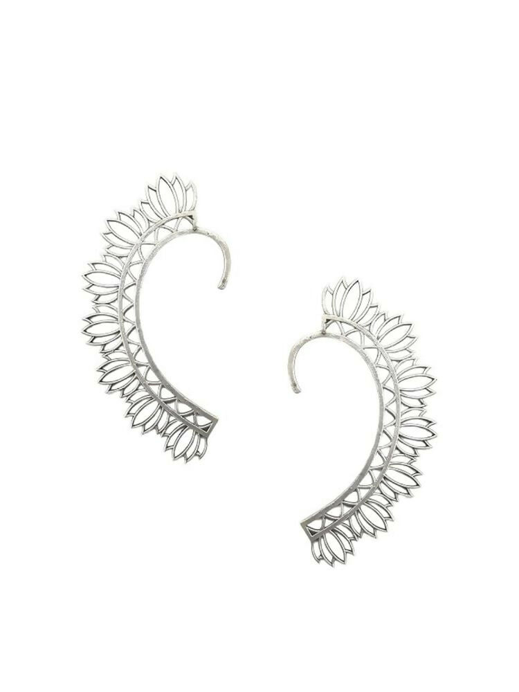 NVR Women Silver Plated Brass Lotus Shape Ear Cuff