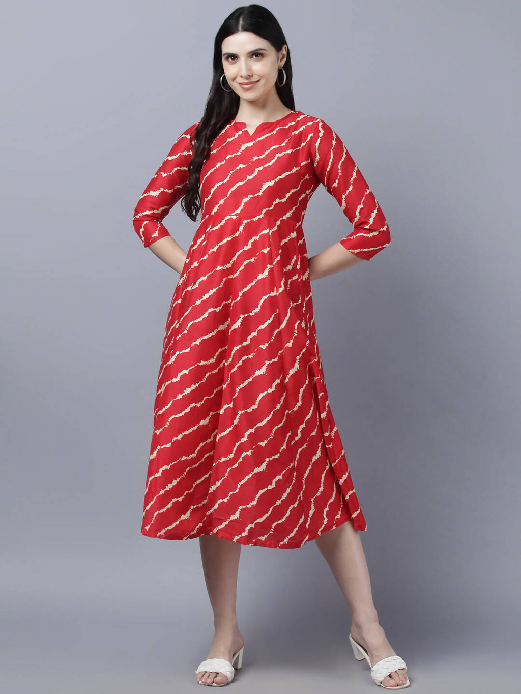 Myshka Women's Stylish Red 3/4 Sleeve Dress