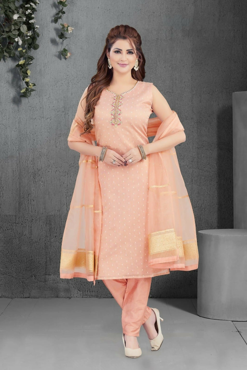 Joban Fashion Jacquard Peach Color Kurta Set