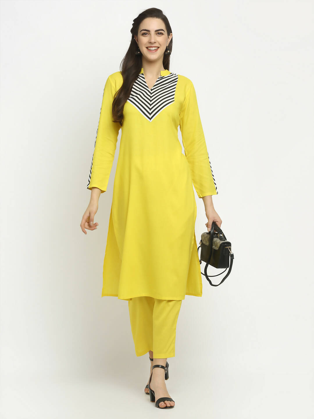 Rudra Bazaar Yellow Yoke Kurta with Pyjamas