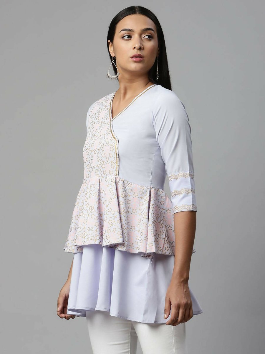 Ahalyaa Women Summer Blue Crepe Printed Tunic