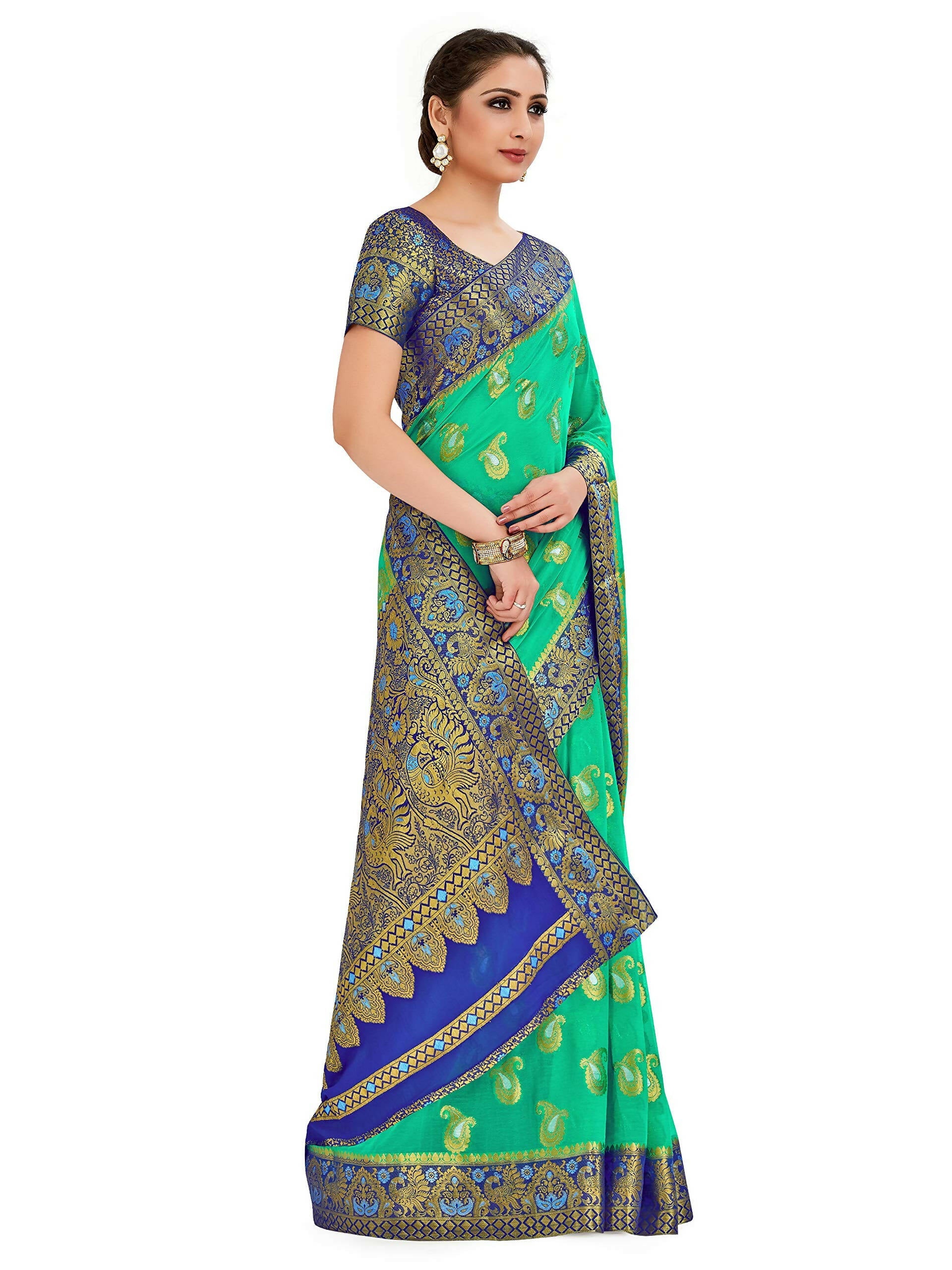 Mimosa Women's Green Banarasi Chiffon Saree