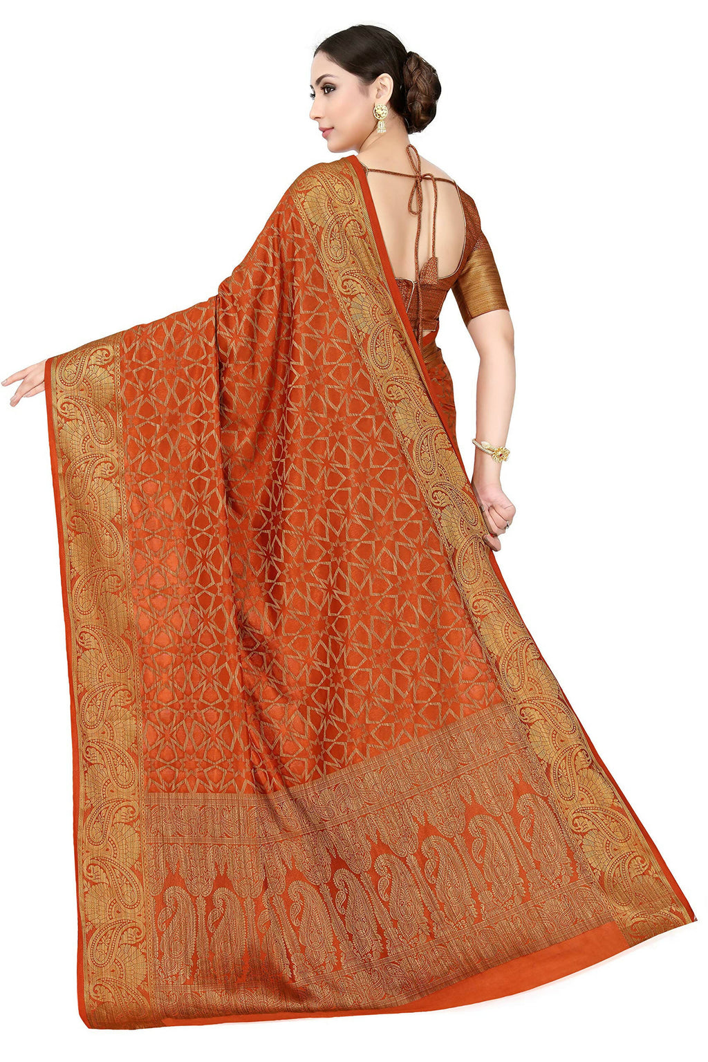Mimosa Women's Rust Orange Patola Art Silk Saree