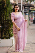 Pink Pure Chiffon Woven Design Saree with Unstitched Blouse - A2M