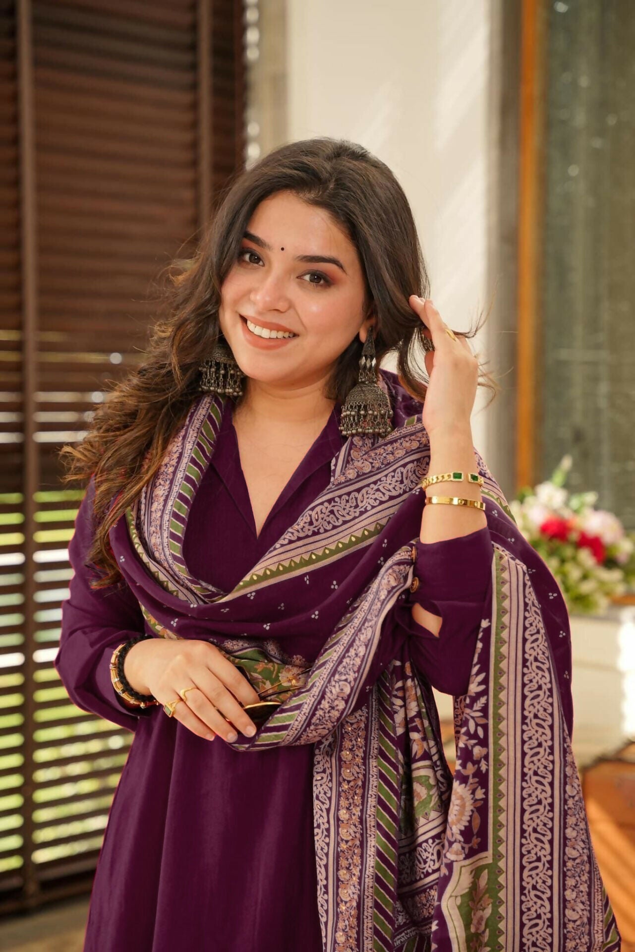 The52 Wine Women's Beautiful South Cotton Fabric Straight Kurta with Pant And Dupatta Set