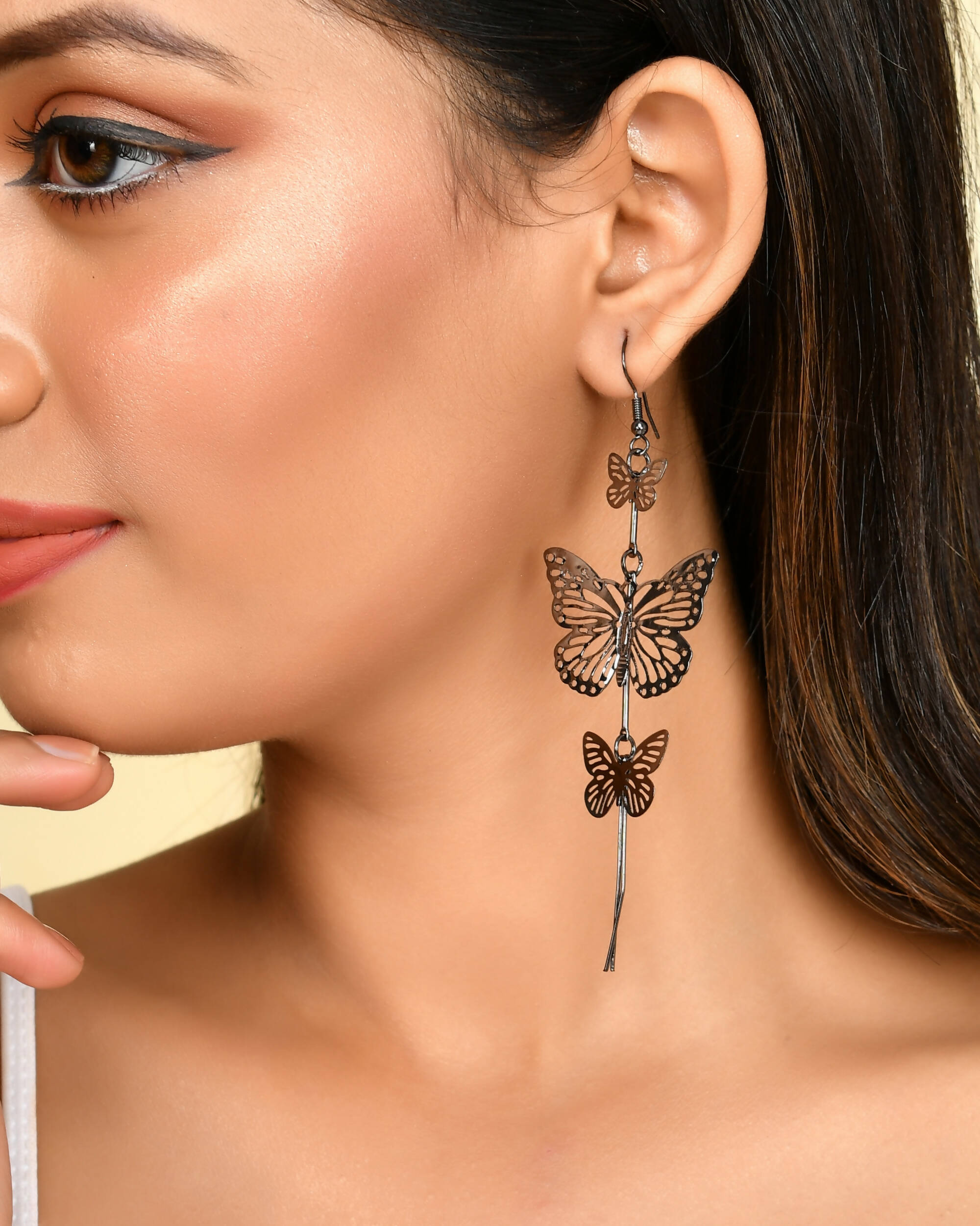 VOJ Women Rhodium-Plated Butterfly style Stainless Steel Drops & Danglers Earrings