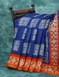 Mix of Blue and Orange Batik Printed Semi Chanderi Saree By Gayathri Reddy Designer Studio