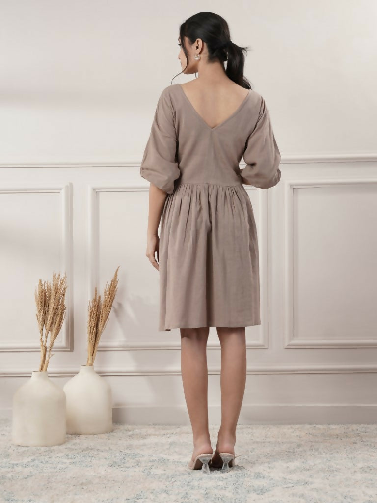 Joban Fashion Women's Brown Cotton V-Neck Dress