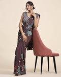 Brown Pure Georgette Sequence work Ready to wear Saree with stitched Blouse - Nirvana
