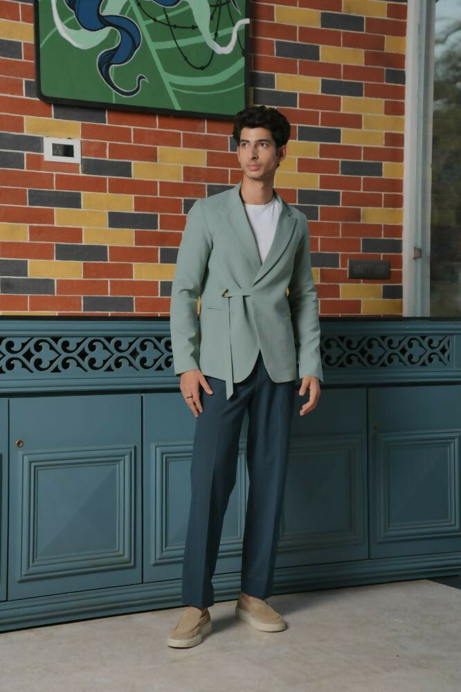 Soft Gray Asymmetric Blazer Set by Hilo Design