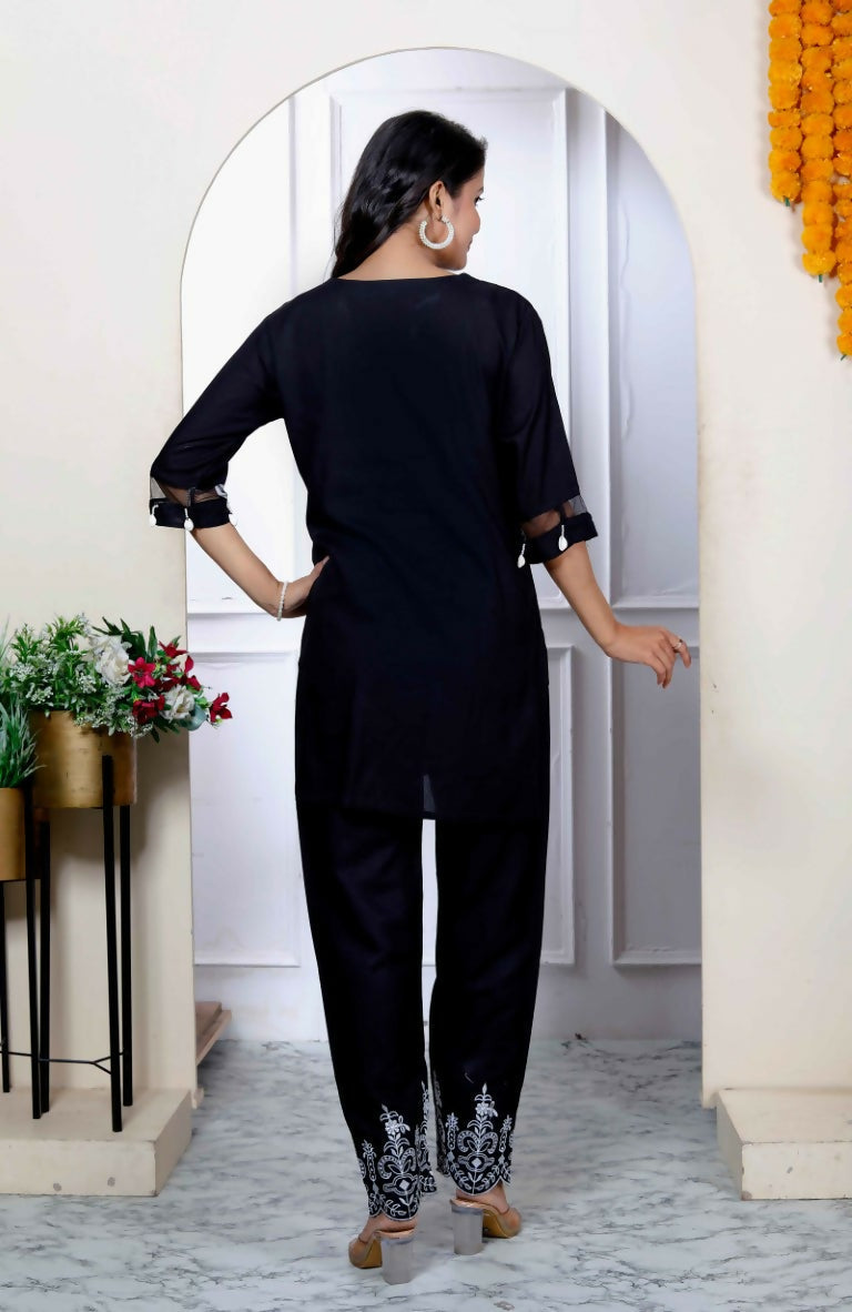 Miravan Women's Solid Black Rayon Co-Ord Set